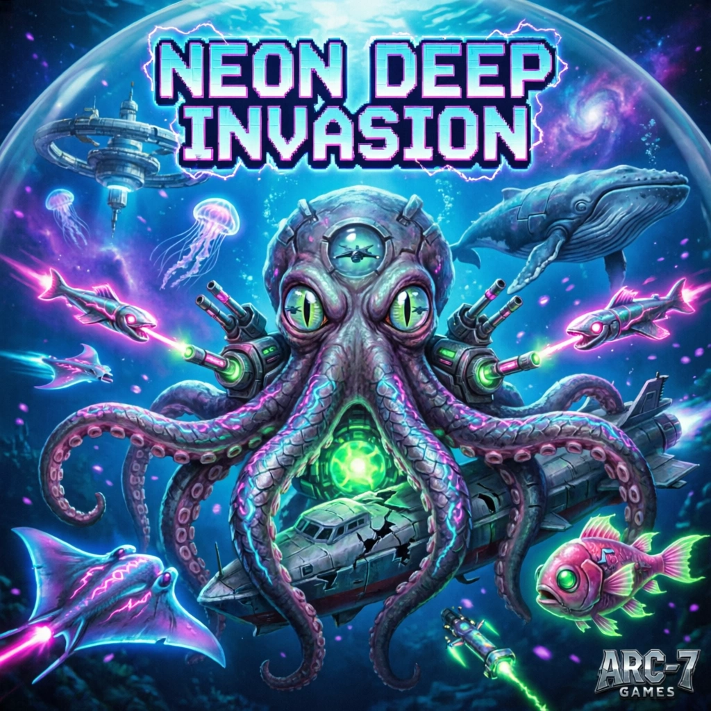 Banner Arcade Tembak Ikan Alien Invasion dengan Boss Octopus Raksasa